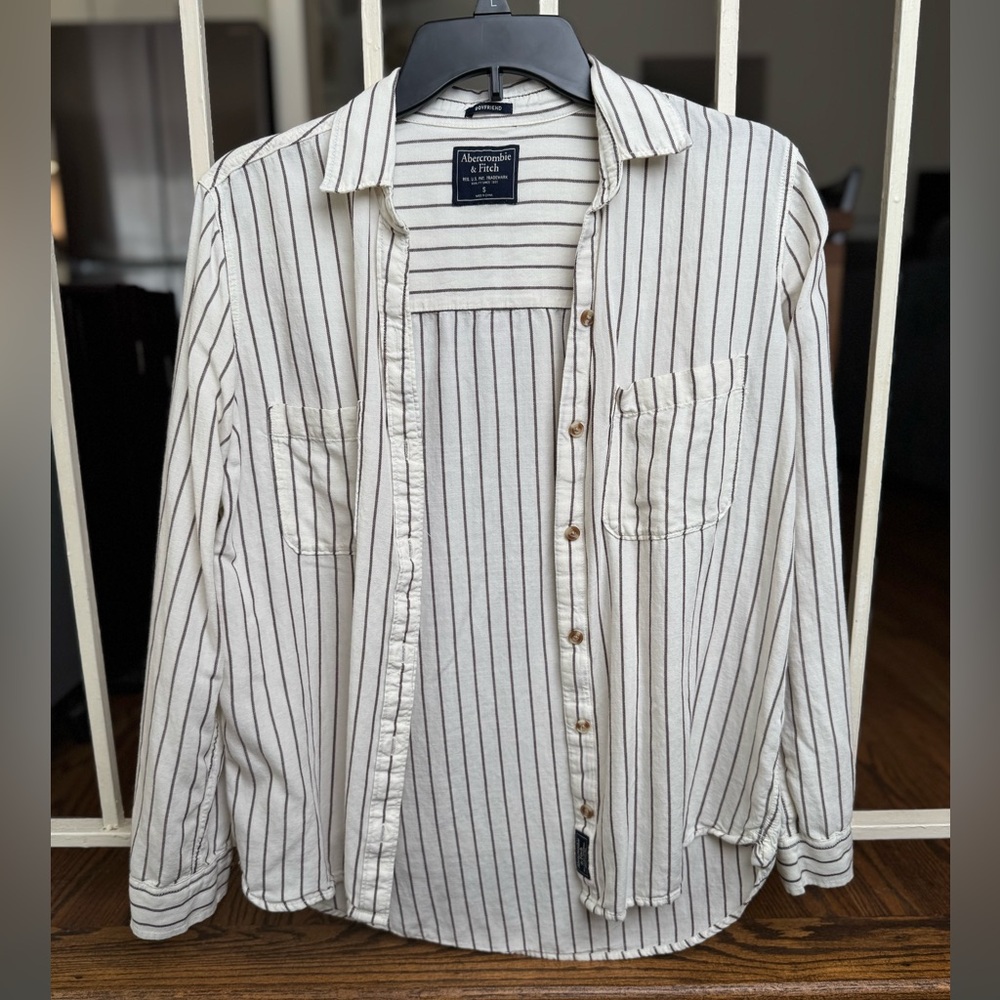 A&F Striped Boyfriend Button Down Shirt